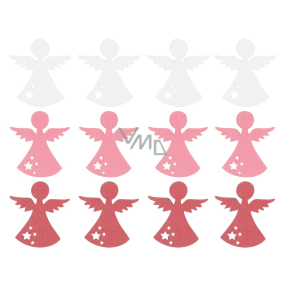 Wooden angel White, pink, red 4 cm 12 pieces with bag