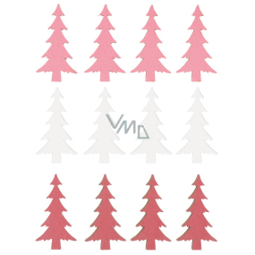 Wooden trees White, pink, red 4 cm 12 pieces in bag