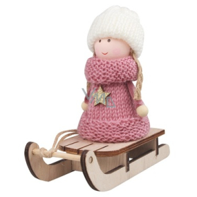 Little girl with white hat on a sled 12 cm