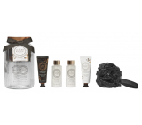 Grace Cole Rose & Geranium body cream 50 ml + hand and nail cream 50 ml + shower gel 100 ml + bath foam 100 ml + bath sponge + glass jar, cosmetic set for women