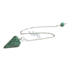 Malachite pendulum 2,5 cm + 18 cm chain with bead, wishing stone
