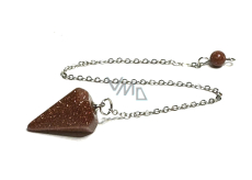 Goldstone gold pendulum 2,5 cm + 18 cm chain with bead, stone of ambition