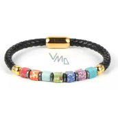 Chakra bracelet natural stone cube, genuine dark brown leather 20 cm with golden handle