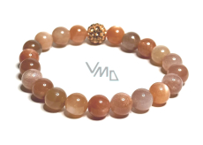 Moonstone orange bracelet elastic natural stone, ball 8 mm / 16-17 cm, stone of destiny