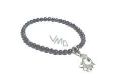 Sapphire + Fatima's hand removable pendant, bracelet elastic natural stone, ball 4 mm / 16-17 cm, stone of wisdom, truth and intuition