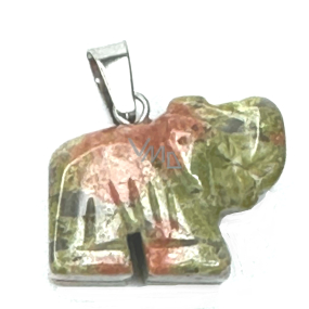 Unakit Elephant pendant natural stone, hand cut figurine 1,8 x 2,5 x 8 mm, stone of personal growth and vision