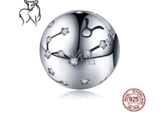 Taurus zodiac sign, pendant for bracelet silver + cubic zirconia, ball 9 mm 1 piece