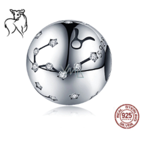 Taurus zodiac sign, pendant for bracelet silver + cubic zirconia, ball 9 mm 1 piece