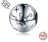 Pisces zodiac sign, pendant for bracelet silver + cubic zirconia, ball 9 mm 1 piece
