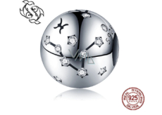 Pisces zodiac sign, pendant for bracelet silver + cubic zirconia, ball 9 mm 1 piece