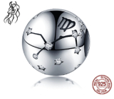 Virgo zodiac sign, pendant for bracelet silver + cubic zirconia, ball 9 mm 1 piece
