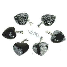 Obsidian flake heart pendant natural stone 15 mm, stone of salvation