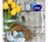 Aha Paper napkins 3 layers 33 x 33 cm 20 pieces Easter grey, yellow tulips, blue eggs