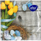 Aha Paper napkins 3 layers 33 x 33 cm 20 pieces Easter grey, yellow tulips, blue eggs