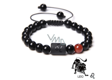 Onyx Leo zodiac sign, natural stone bracelet, 8mm ball/ adjustable size, life force stone