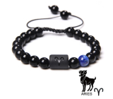 Onyx Aries zodiac sign, natural stone bracelet, 8mm ball/ adjustable size, life force stone
