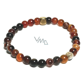Sardonyx bracelet elastic natural stone, ball 6 mm / 16-17 cm, stone of happiness and life force