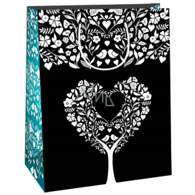 Ditipo Gift paper bag 22 x 10 x 29 cm Kreativ Black white tree in heart shape