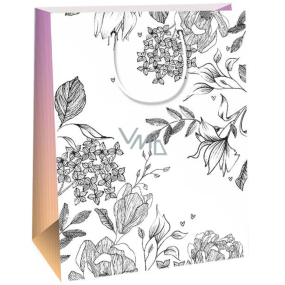 Ditipo Gift paper bag 22 x 10 x 29 cm Kreativ White black flowers and leaves