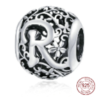 Sterling silver 925 Magic alphabet letter R with flowers, bead for bracelet