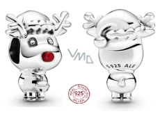 Sterling silver 925 Rudolph with red reindeer nose, bead for Christmas bracelet