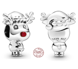 Sterling silver 925 Rudolph with red reindeer nose, bead for Christmas bracelet