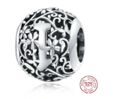 Sterling silver 925 Magic alphabet letter I with flowers, bead for bracelet