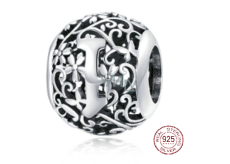 Sterling silver 925 Magic alphabet letter I with flowers, bead for bracelet