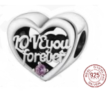 Charm Sterlingové stříbro 925 Srdce a nápis navždy mami - forever Mom + zirkony, korálek na náramek rodina