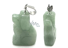 Chalcedony green Dog pendant natural stone, hand cut figurine 1,8 x 2,5 x 8 mm, stone of love, joy