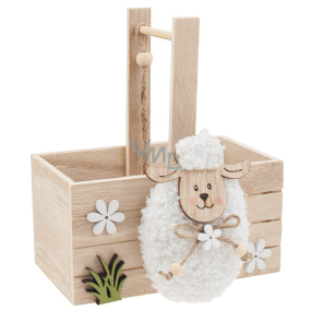 Wooden basket with sheep 14 x 18 cm