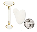 Quartz Gua Sha 5 x 8 cm + massage roller 14 x 5,5 cm reduces wrinkles, swelling, improves skin elasticity, set without packaging