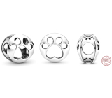 Sterling silver 925 Punched paw of a four-legged pet, bead on a pet bracelet