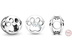 Sterling silver 925 Punched paw of a four-legged pet, bead on a pet bracelet