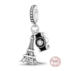 Sterling silver 925 Paris Eiffel Tower + Camera, Greetings from France, 2in1 travel bracelet pendant