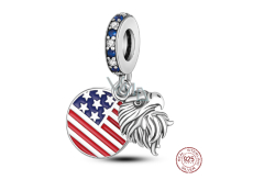 Sterling silver 925 USA flag + eagle, 2in1 travel bracelet pendant