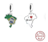 Charm Sterling Silver 925 Brazil Flag - Swinging Map, Travel Bracelet Pendant