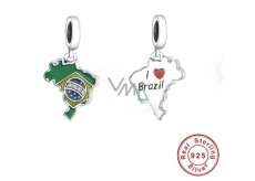 Charm Sterling Silver 925 Brazil Flag - Swinging Map, Travel Bracelet Pendant