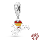 Charm Sterling Silver 925 Spain Flag Heart - I Love Spain, 2-in-1 Travel Bracelet Pendant