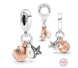 Charm Sterling Silver 925 Starfish, Shell, Freshwater Pearl, 3-in-1 Bracelet Pendant, Sea