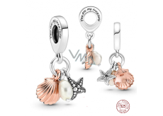 Charm Sterling Silver 925 Starfish, Shell, Freshwater Pearl, 3-in-1 Bracelet Pendant, Sea