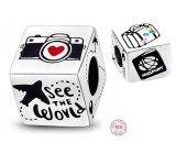 Sterling Silver 925 Travel the World Cube Charm, Travel Bracelet Bead