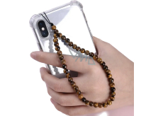 Tiger eye pendant for mobile phone against loss, natural stone bead 6 mm / 26,5 cm, stone of the sun and earth, brings luck and wealth