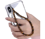Tiger eye mobile phone pendant against loss, natural stone bead 6 mm / 26,5 cm