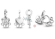 Sterling silver 925 Pawprints on my heart, 2in1 heart pendant on pet bracelet