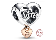 Sterling silver 925 Heart and inscription I love you sister - Love you Sister, bead for bracelet family