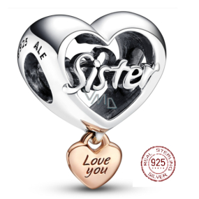 Sterling silver 925 Heart and inscription I love you sister - Love you Sister, bead for bracelet family