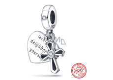 Sterling silver 925 Religious charms Cross and name tag 2in1, pendant for bracelet