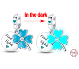 Charm Sterling silver 925 Luminous - Four-leaf clover for luck, 2in1 nature bracelet pendant