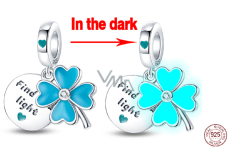 Charm Sterling silver 925 Luminous - Four-leaf clover for luck, 2in1 nature bracelet pendant